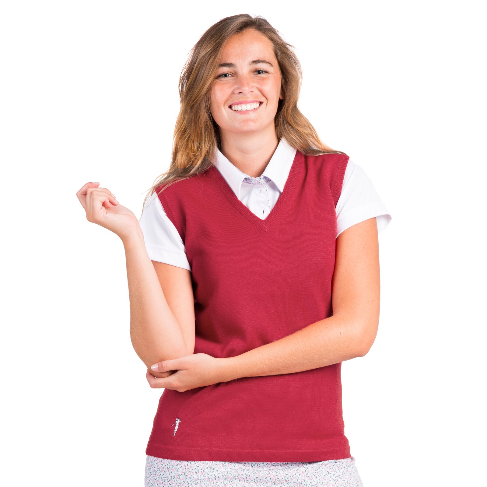 Chaleco de Golf para Mujer Burdeos Cuello Pico y Lana Merino